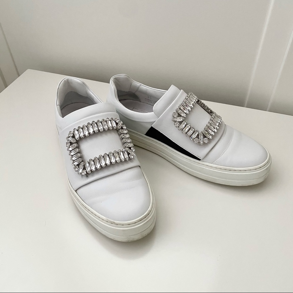 Roger Vivier Sneaky Viv Crystal-embellished Leather Slip-on Sneakers In White